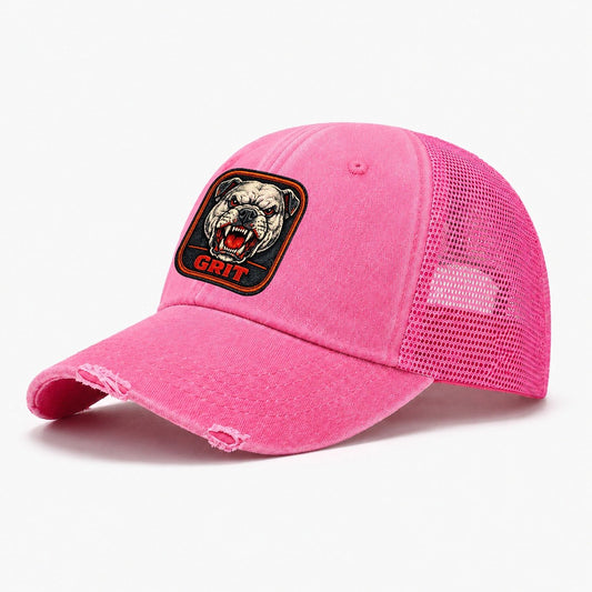 Bulldog Grit Badge Washed Trucker Hat – Rose