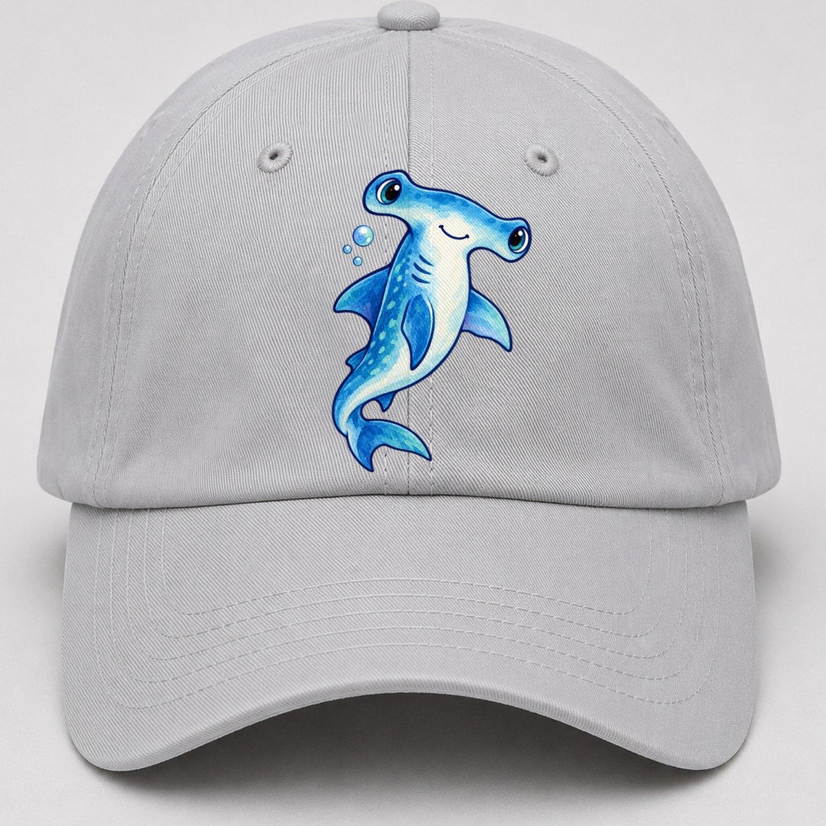 Hammerhead Shark Upward Swim Sea Sprite Baseball Cap – Light Gray