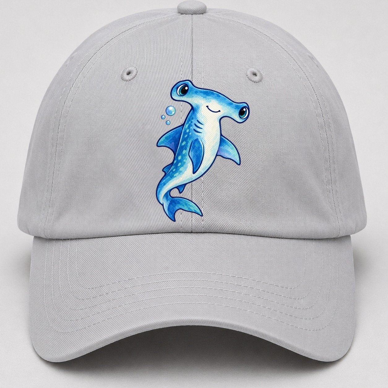 Hammerhead Shark Upward Swim Sea Sprite Baseball Cap – Light Gray