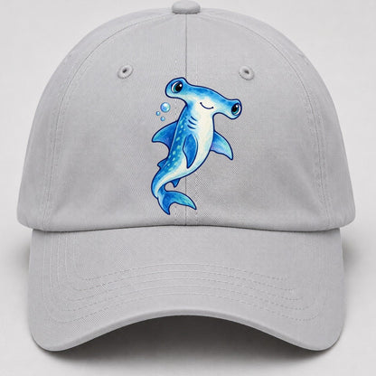 Hammerhead Shark Upward Swim Sea Sprite Baseball Cap – Light Gray