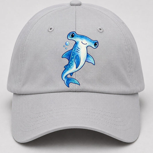 Hammerhead Shark Upward Swim Sea Sprite Baseball Cap – Light Gray
