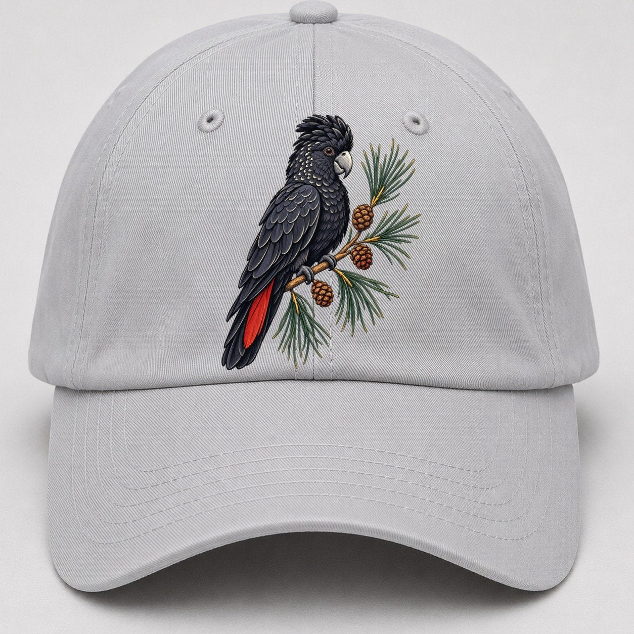 Glossy Black Cockatoo And She Oak Cones Australia Cultural Icons Baseball Cap – Light Gray