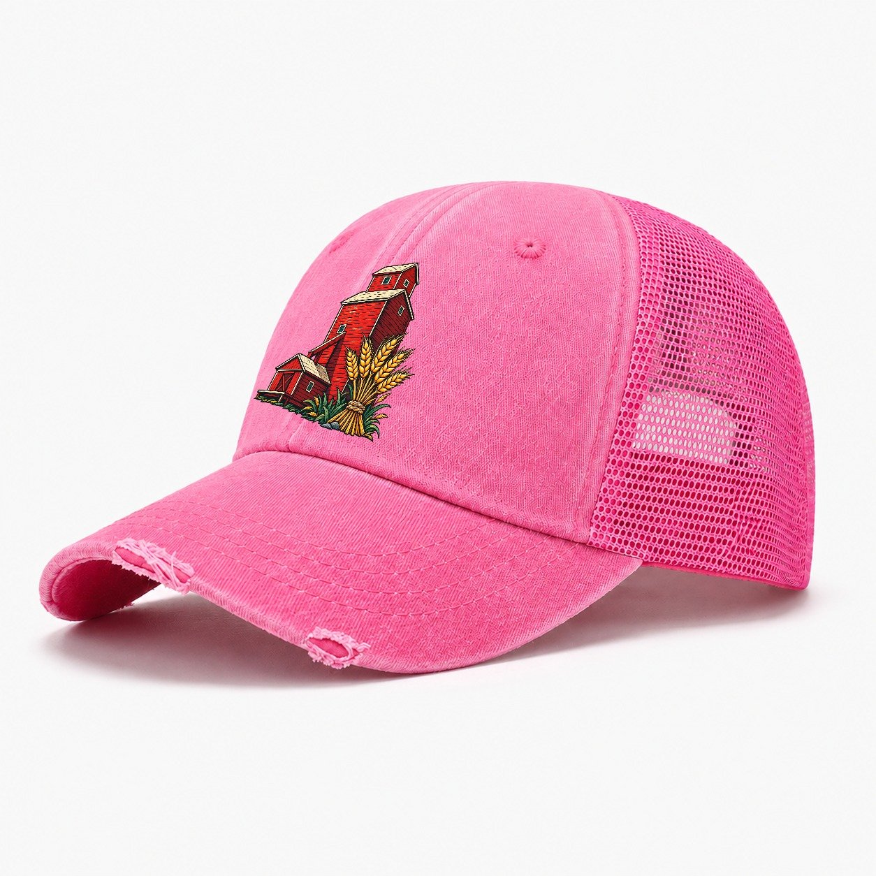 Prairie Grain Elevator And Wheat Sheaf Canada Cultural Icons Washed Trucker Hat – Rose