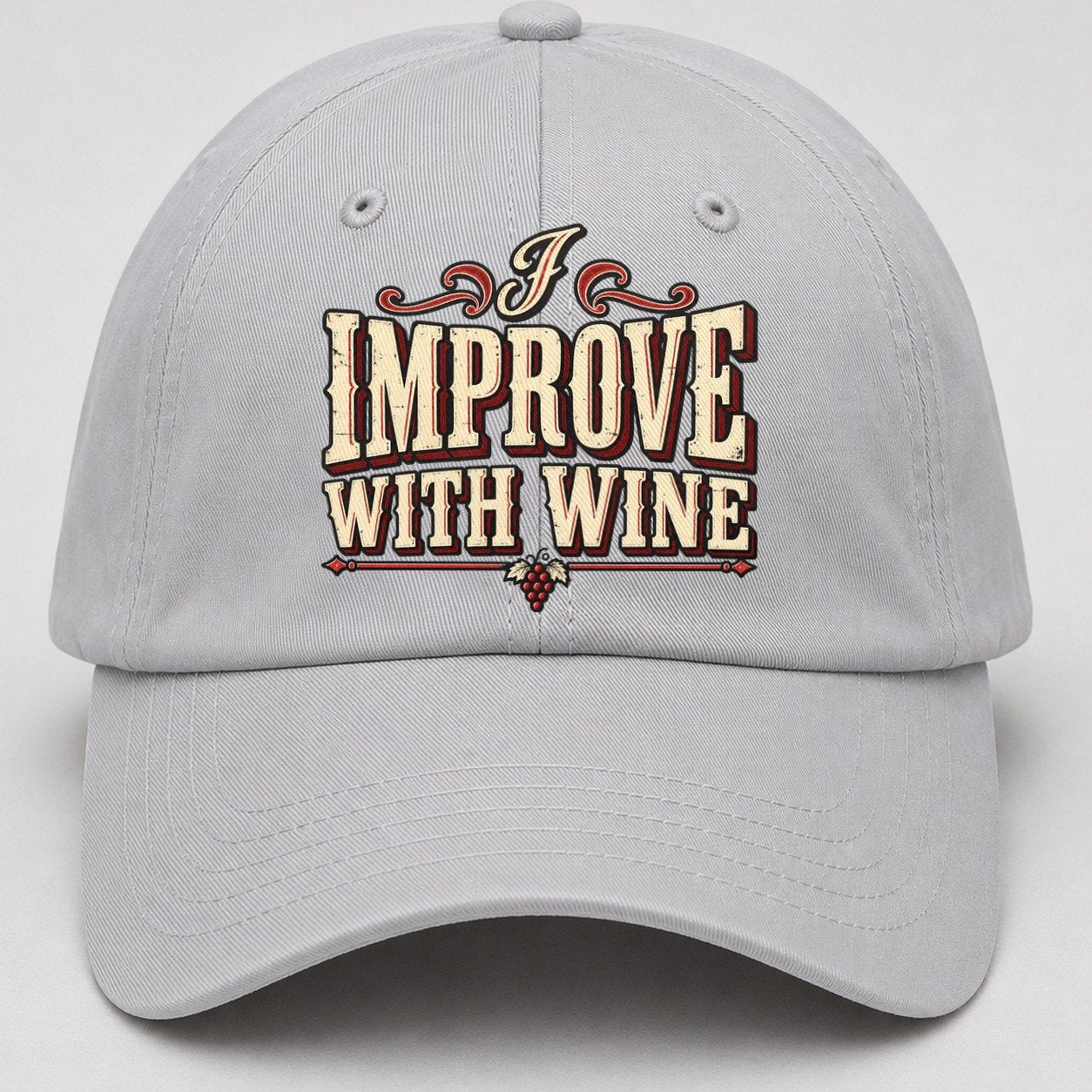 I Improve With Wine American Wit Baseball Cap – Light Gray