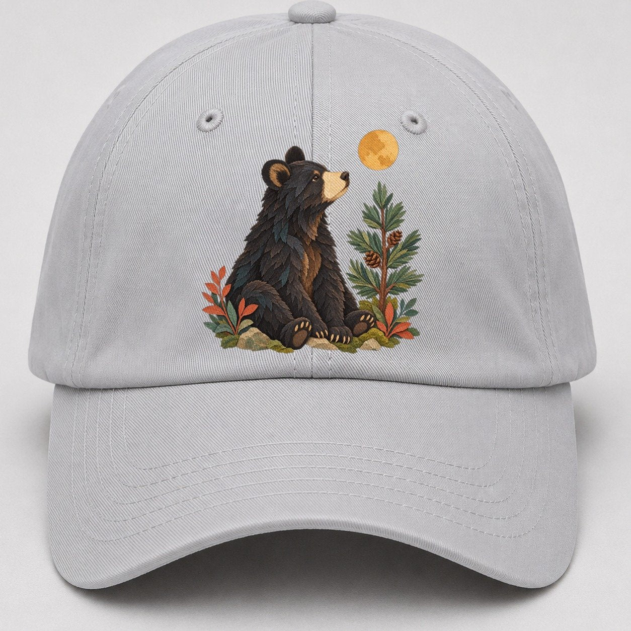Small Bear Pine Moon Gentle Wild Baseball Cap – Light Gray