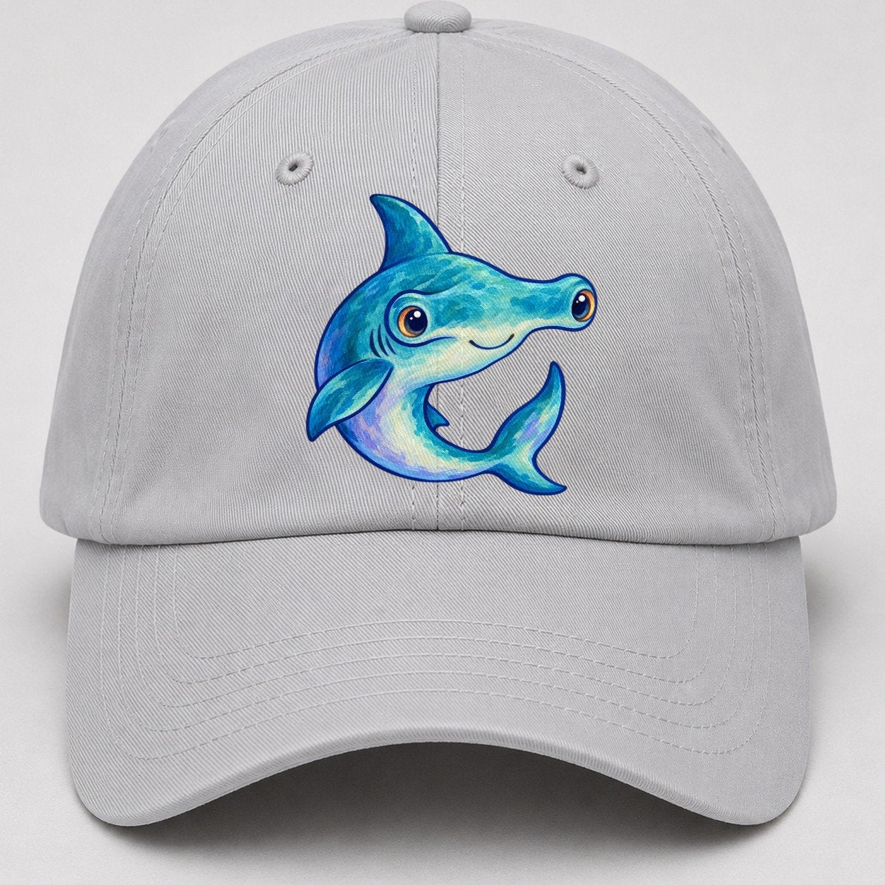 Hammerhead Shark Crescent Turn Sea Sprite Baseball Cap – Light Gray