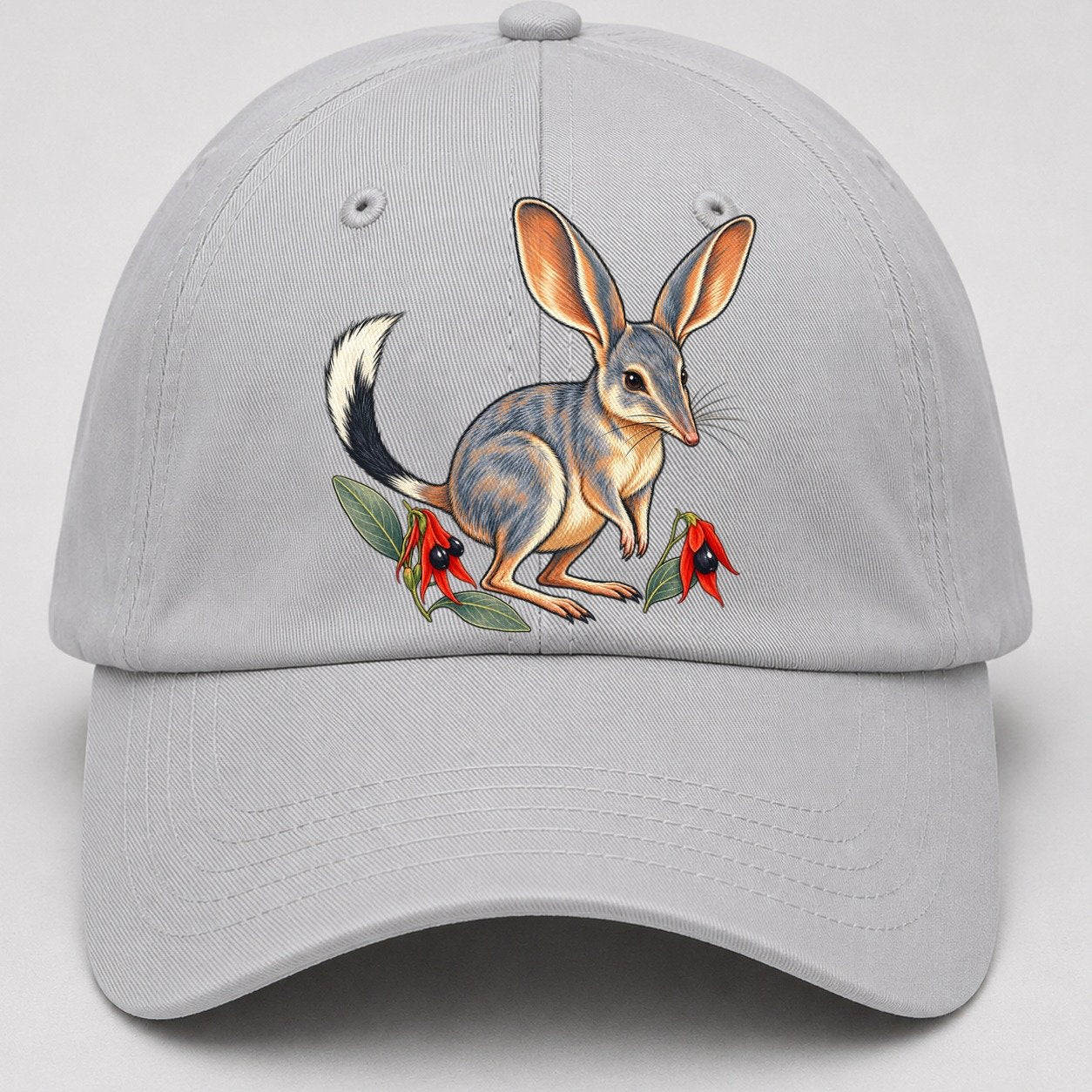 Greater Bilby And Sturt Desert Pea Australia Cultural Icons Baseball Cap – Light Gray