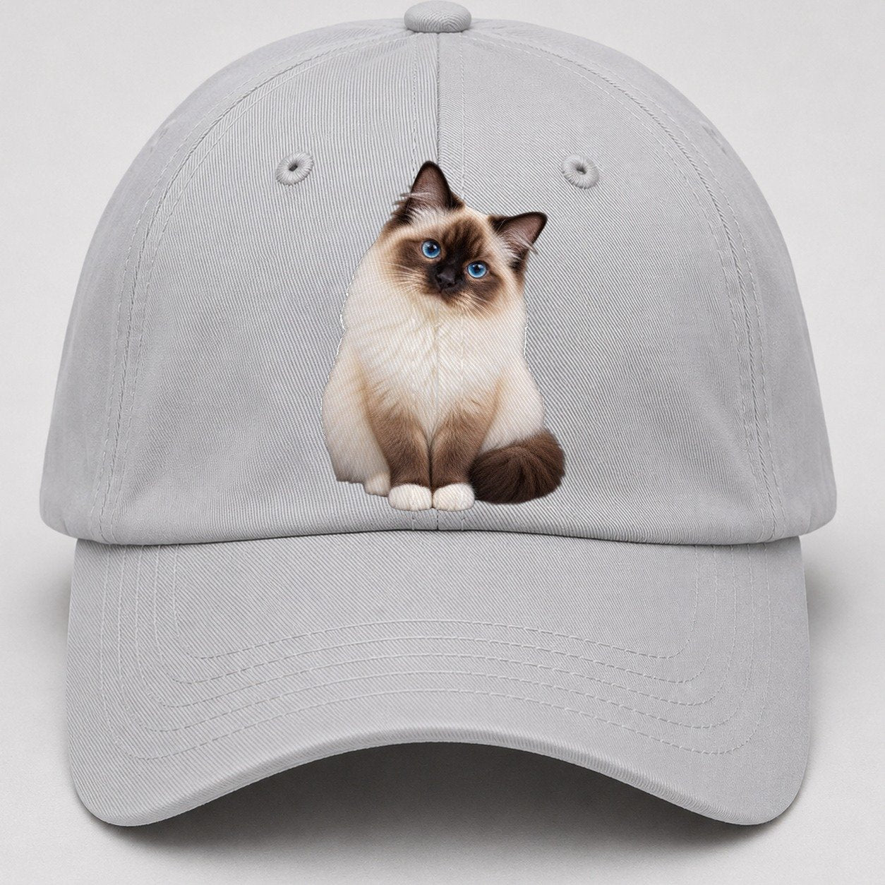 Birman Seated Portrait Realistic Cat Portrait Baseball Cap – Light Gray