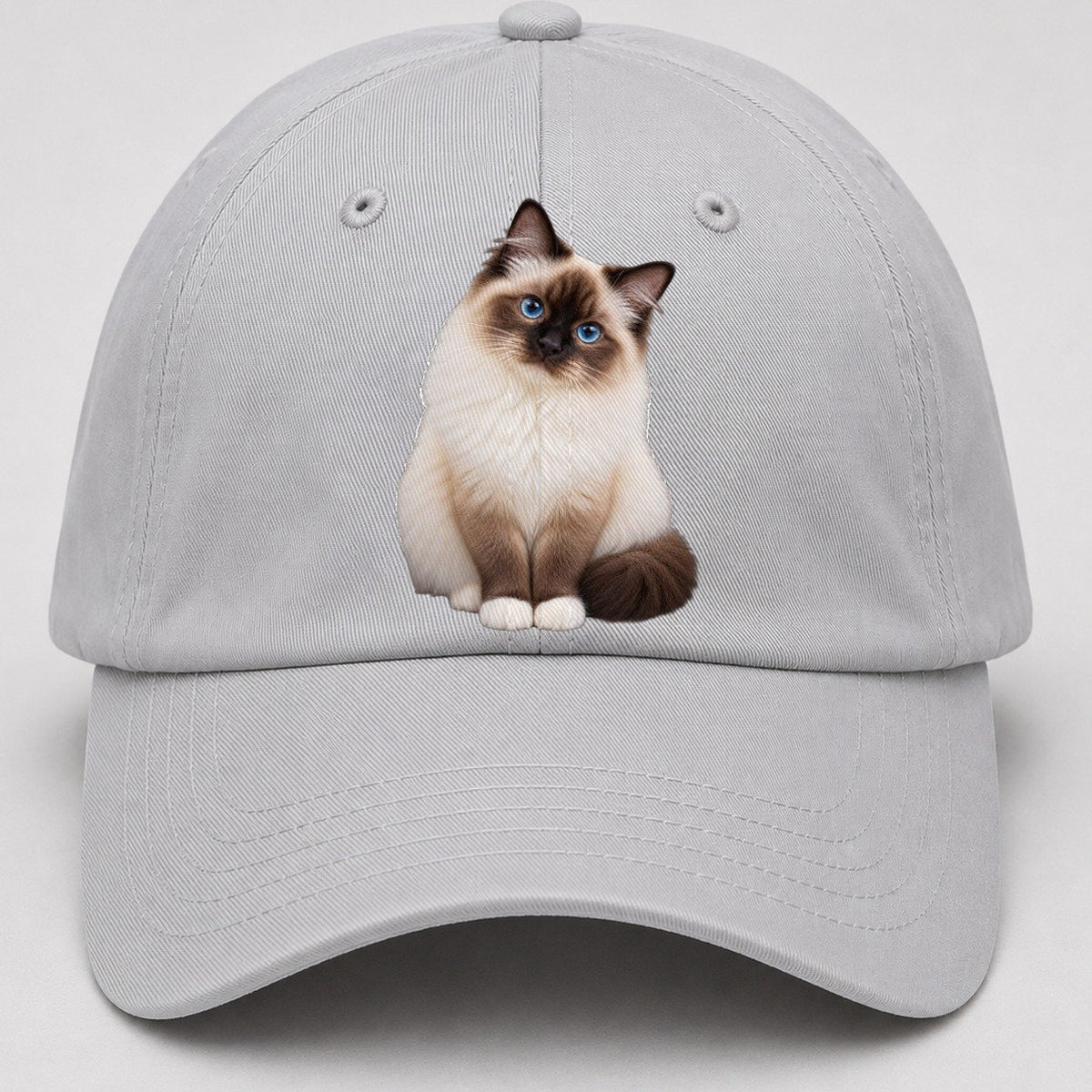 Birman Seated Portrait Realistic Cat Portrait Baseball Cap – Light Gray
