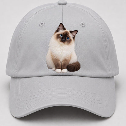 Birman Seated Portrait Realistic Cat Portrait Baseball Cap – Light Gray