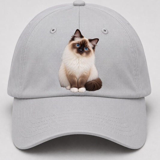Birman Seated Portrait Realistic Cat Portrait Baseball Cap – Light Gray