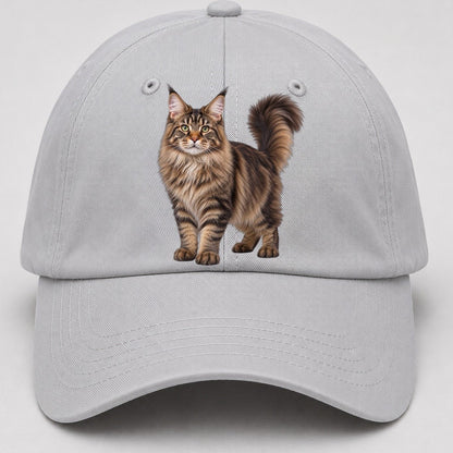 Maine Coon Standing Three Quarter Realistic Cat Portrait Baseball Cap – Light Gray