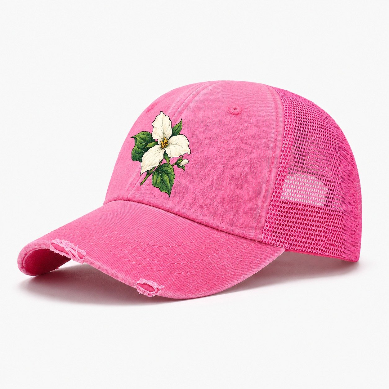 Ontario White Trillium Bloom Canada Cultural Icons Washed Trucker Hat – Rose