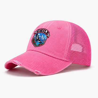Chile Retro Badge Country Logos Washed Trucker Hat – Rose