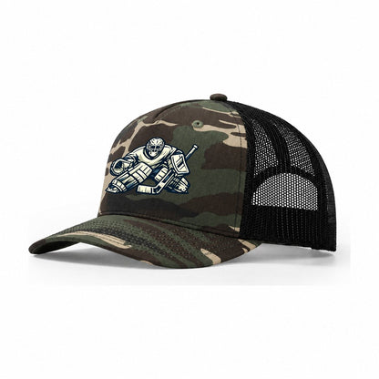 Hockey Goalie Right Hand Catch Trucker Hat – Woodland Camo Black