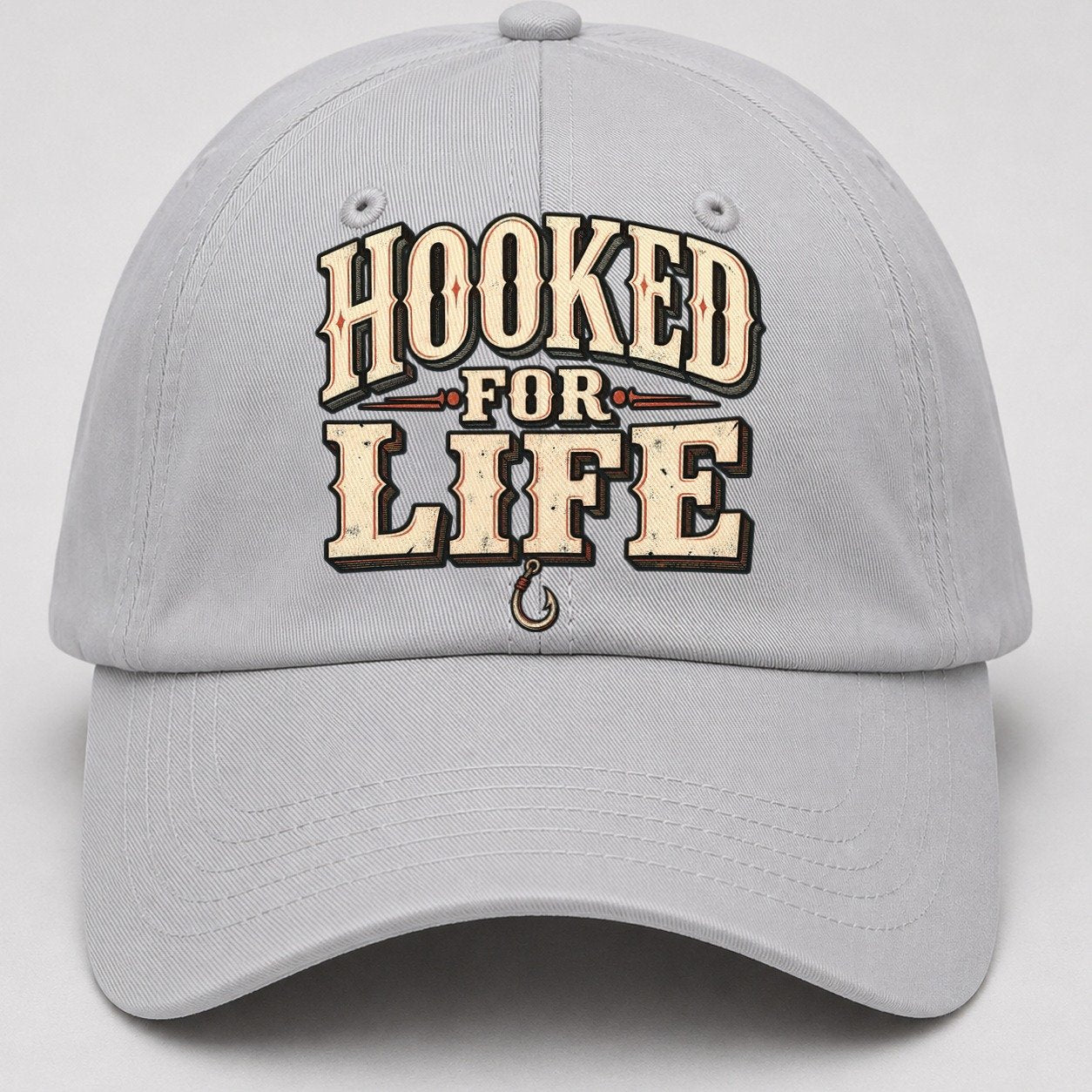 Hooked For Life American Wit Baseball Cap – Light Gray