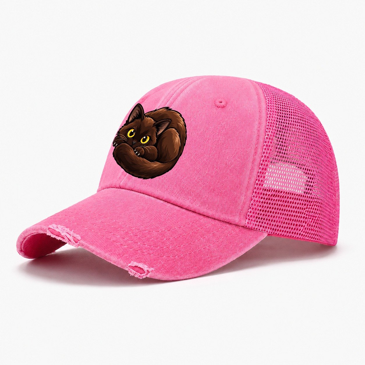 Burmese Curled Peeking Cats Washed Trucker Hat – Rose