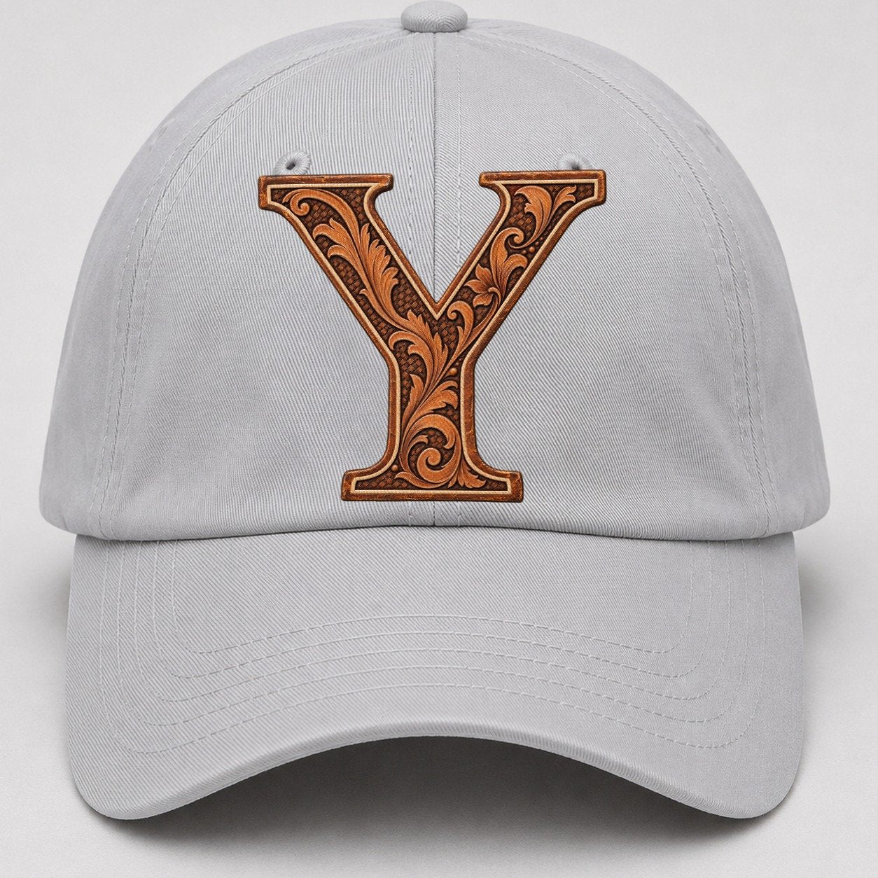 Tooled Leather Y Monogram Baseball Cap – Light Gray