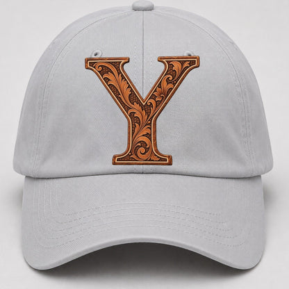 Tooled Leather Y Monogram Baseball Cap – Light Gray