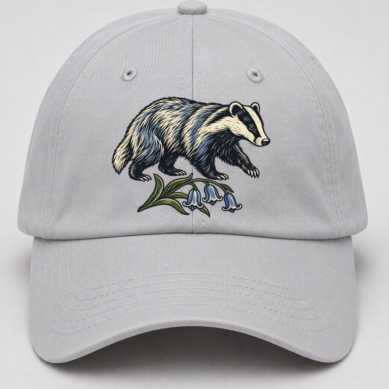 British Badger With Bluebell Sprig Uk Culture Heritage Baseball Cap – Light Gray