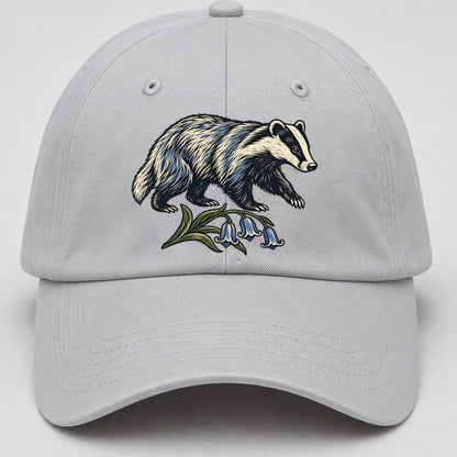 British Badger With Bluebell Sprig Uk Culture Heritage Baseball Cap – Light Gray