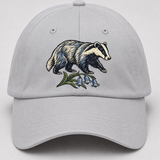 British Badger With Bluebell Sprig Uk Culture Heritage Baseball Cap – Light Gray