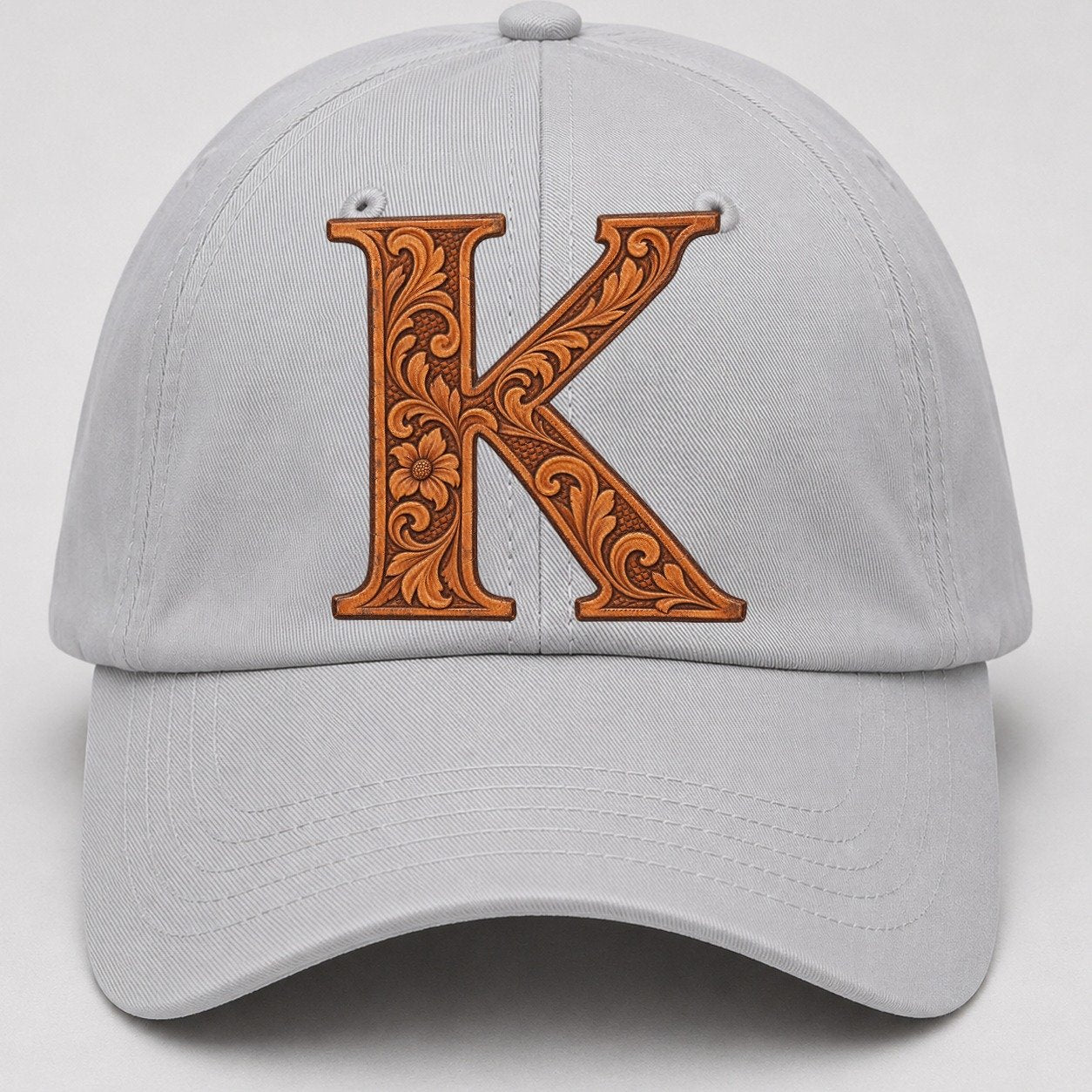 Tooled Leather K Monogram Baseball Cap – Light Gray