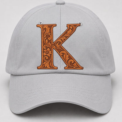 Tooled Leather K Monogram Baseball Cap – Light Gray