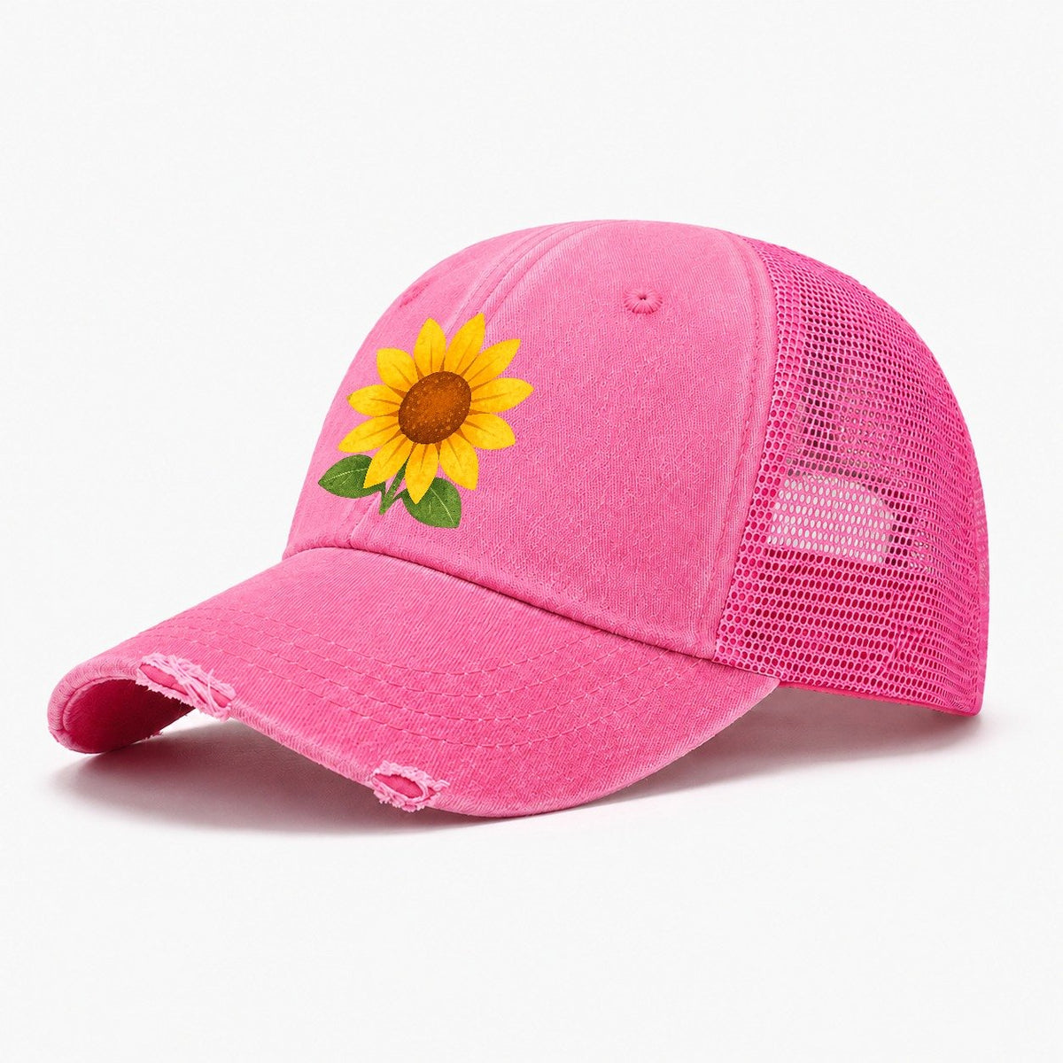 Textured Sunflower Bloom Washed Trucker Hat – Rose