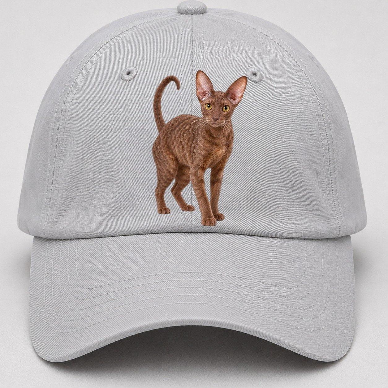 Cornish Rex Standing Three Quarter Realistic Cat Portrait Baseball Cap – Light Gray