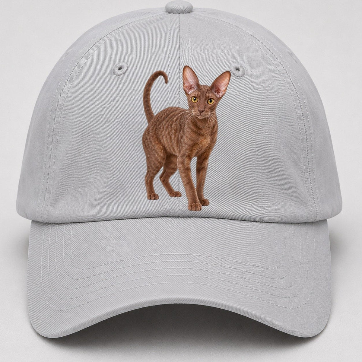 Cornish Rex Standing Three Quarter Realistic Cat Portrait Baseball Cap – Light Gray