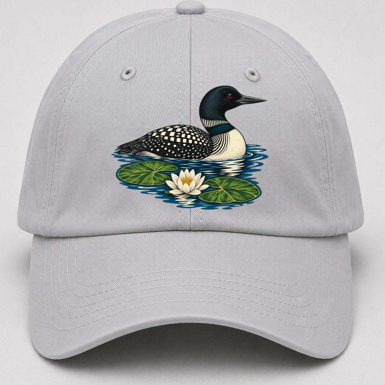 Common Loon And Water Lilies Canada Cultural Icons Baseball Cap – Light Gray