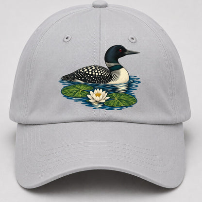 Common Loon And Water Lilies Canada Cultural Icons Baseball Cap – Light Gray