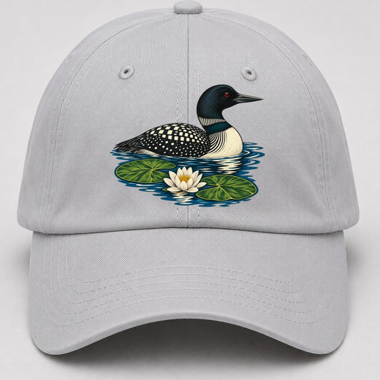 Common Loon And Water Lilies Canada Cultural Icons Baseball Cap – Light Gray