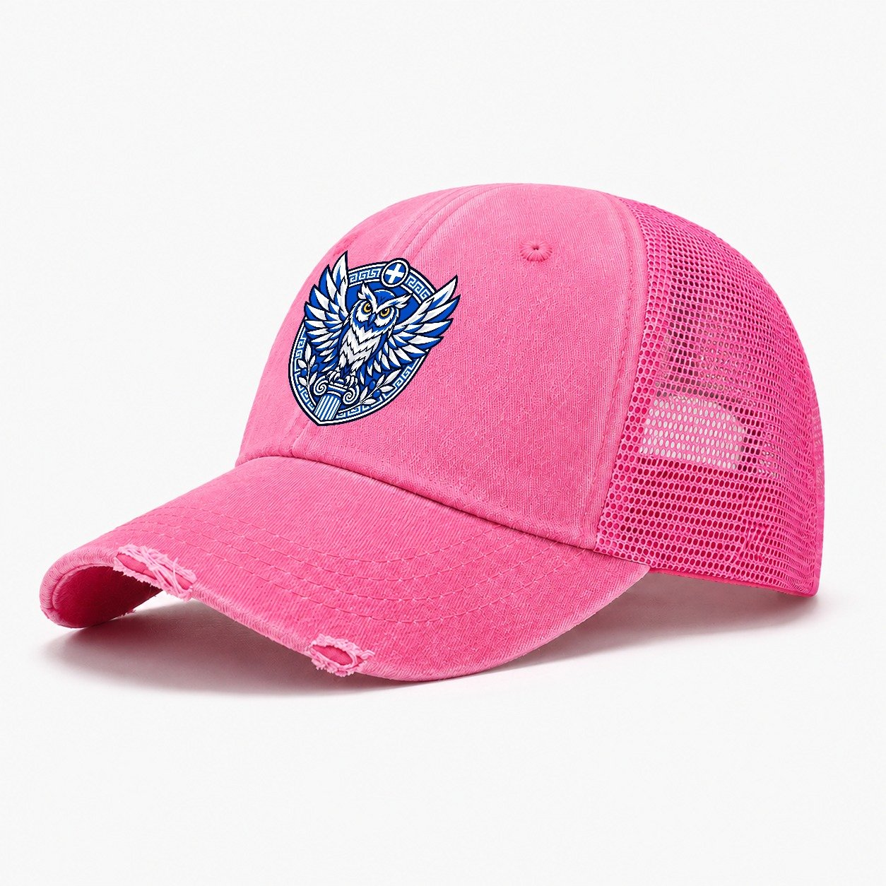 Greece Minimal Emblem Country Logos Washed Trucker Hat – Rose