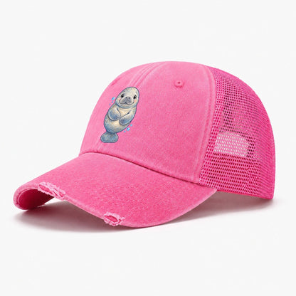 Manatee Front Flipper Hug Sea Sprite Washed Trucker Hat – Rose