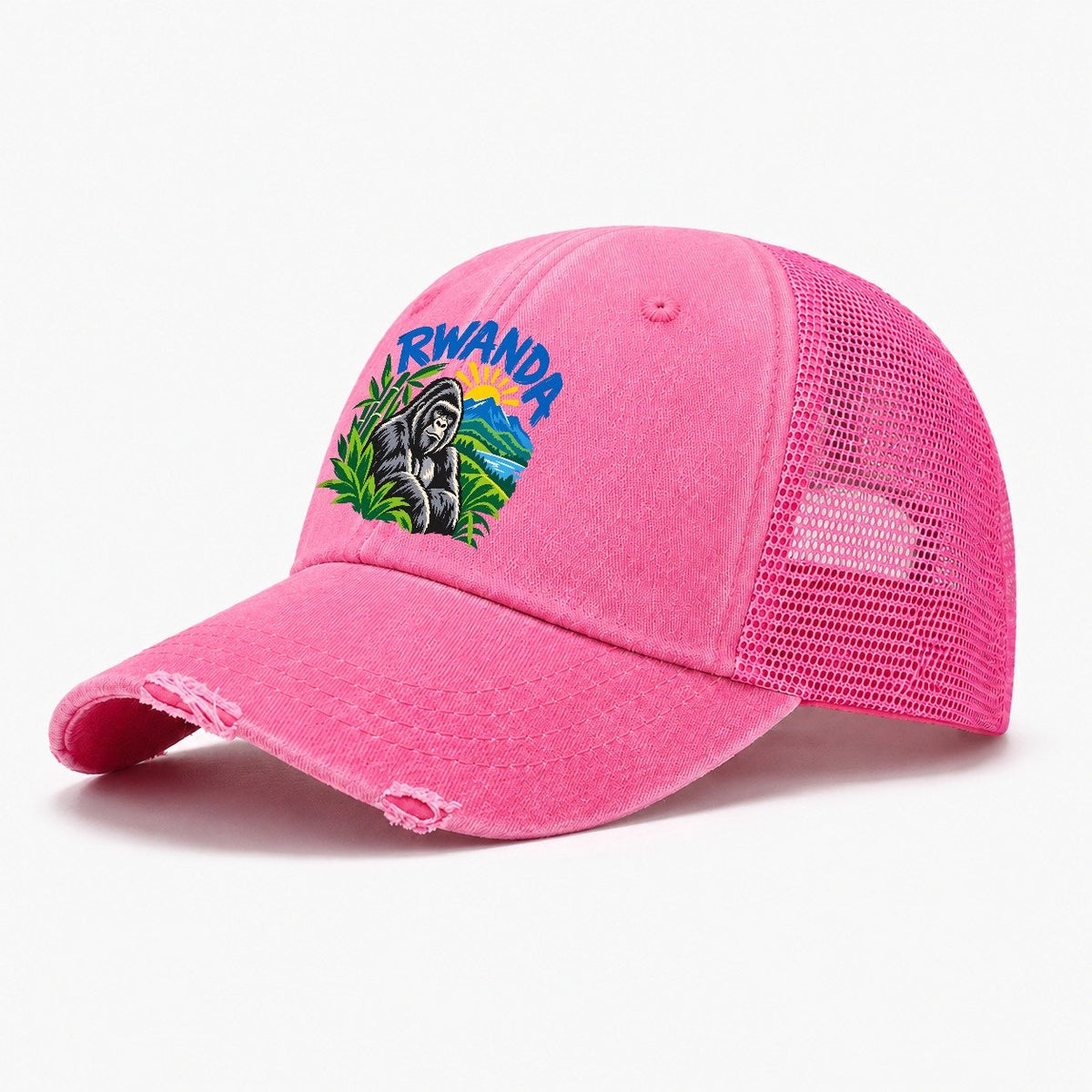 Rwanda Retro Badge Logo Washed Trucker Hat – Rose
