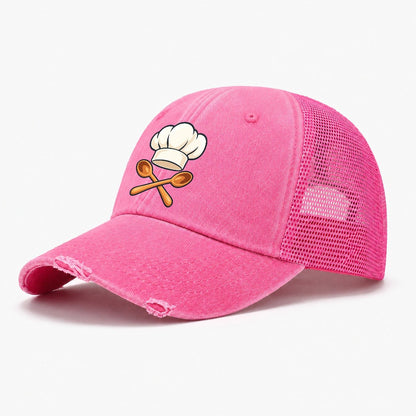 Reimagined Chef Hat & Crossed Spoons Washed Trucker Hat – Rose