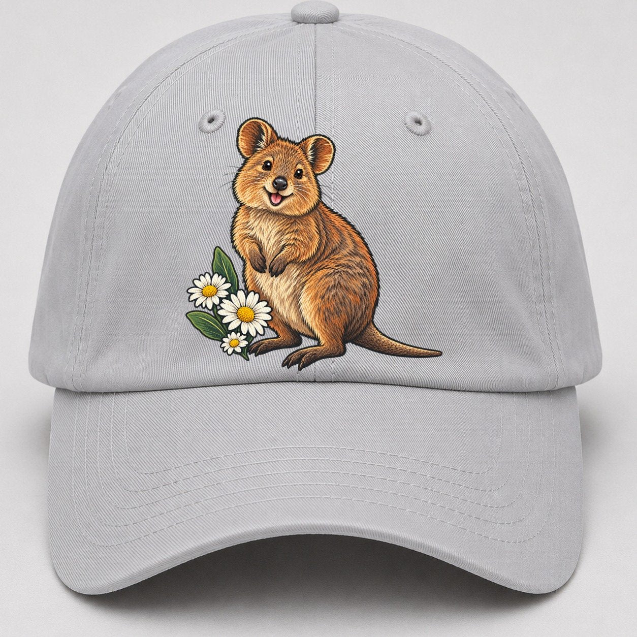 Quokka And Coastal Daisy Australia Cultural Icons Baseball Cap – Light Gray