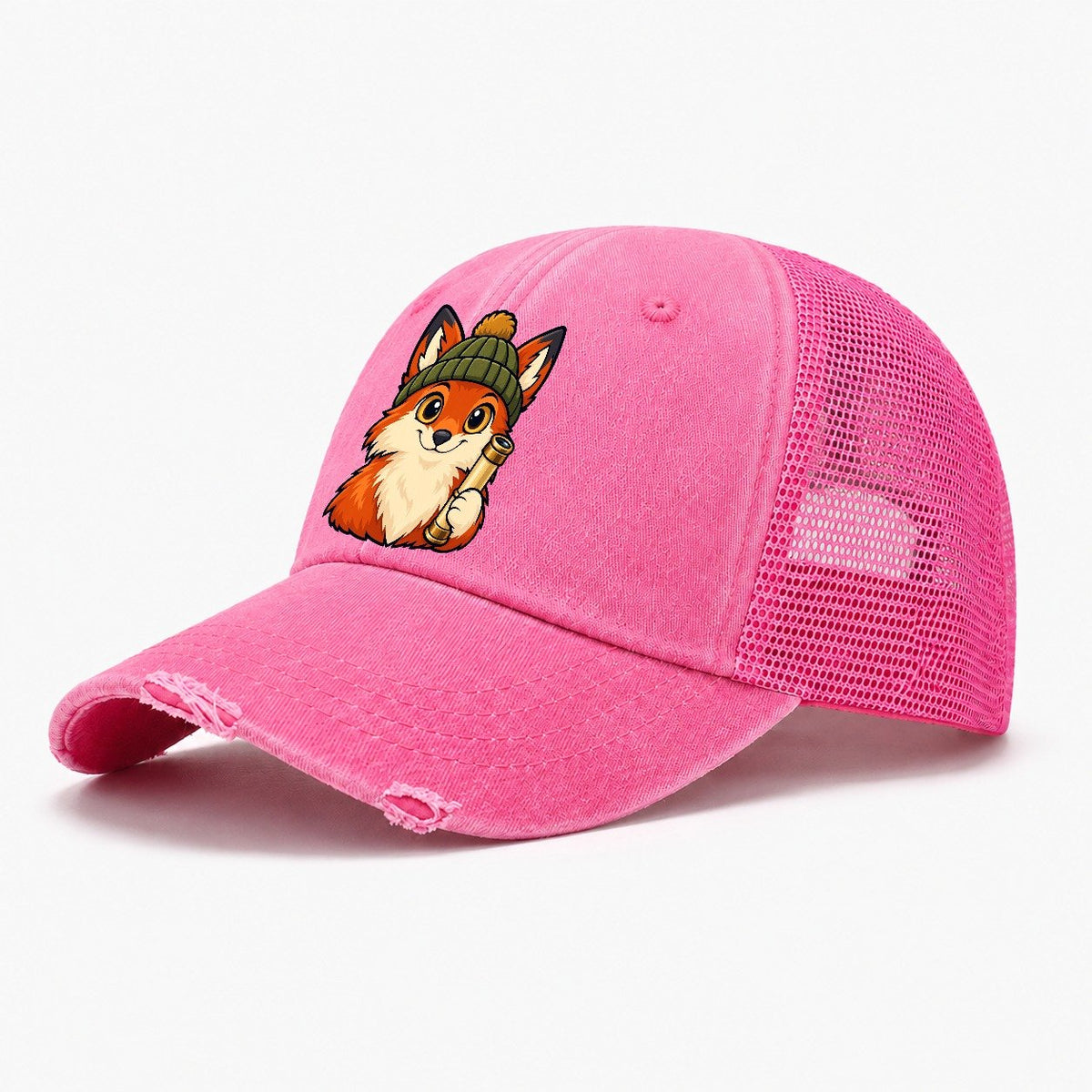 Stargazing Fox In A Beanie Astronomy And Stargazing Washed Trucker Hat – Rose