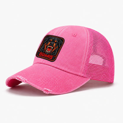 Rottweiler Guard Badge Washed Trucker Hat – Rose