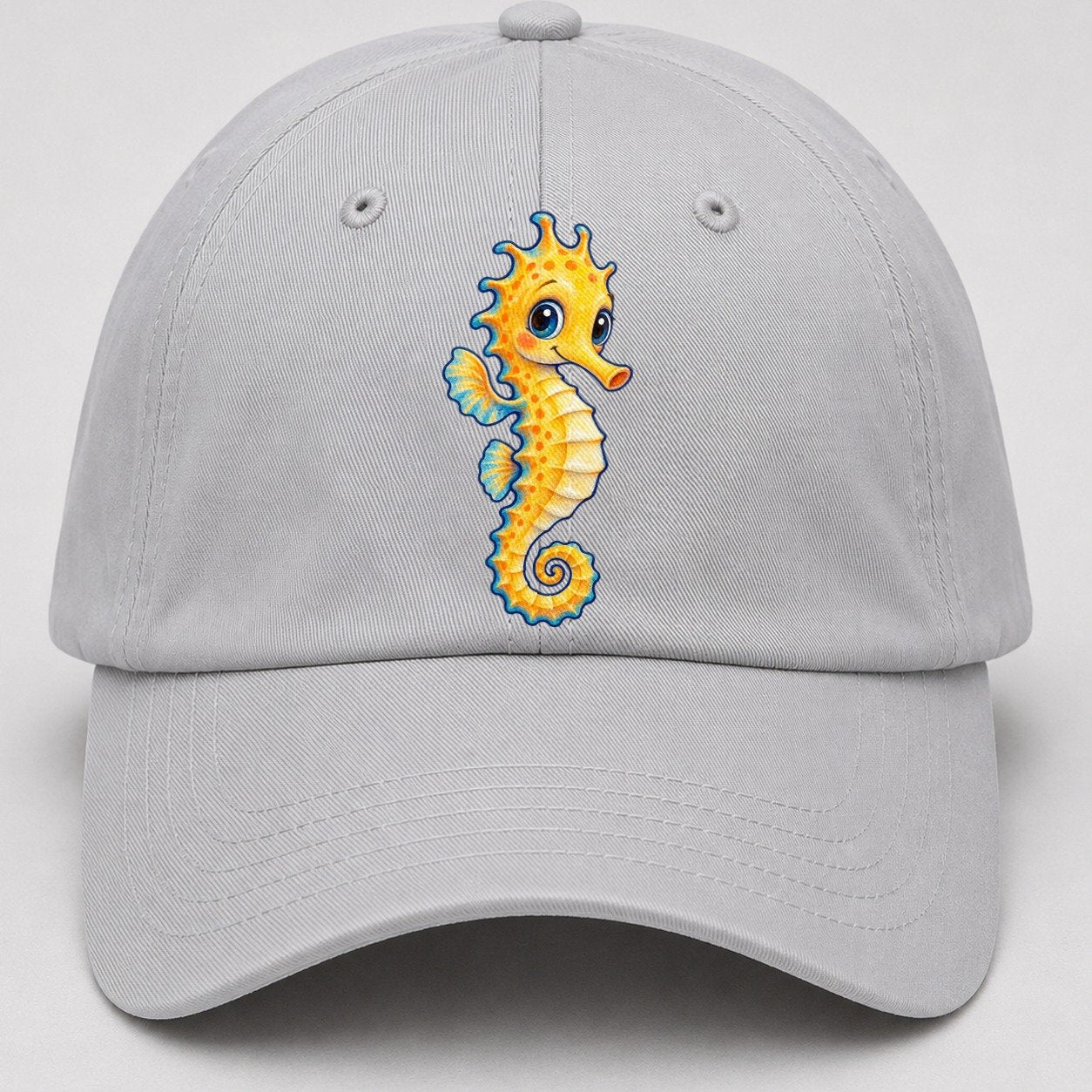 Seahorse Vertical Hello Sea Sprite Baseball Cap – Light Gray