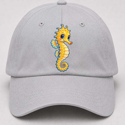 Seahorse Vertical Hello Sea Sprite Baseball Cap – Light Gray