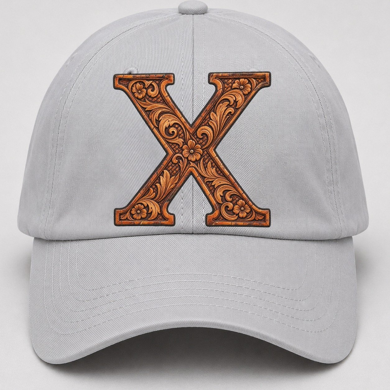 Tooled Leather X Monogram Baseball Cap – Light Gray