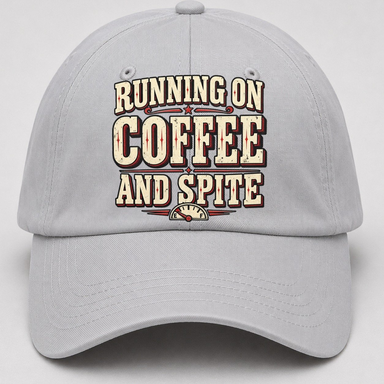 Running On Coffee And Spite American Wit Baseball Cap – Light Gray