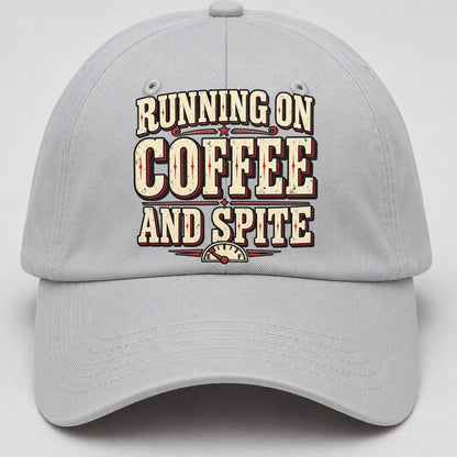 Running On Coffee And Spite American Wit Baseball Cap – Light Gray