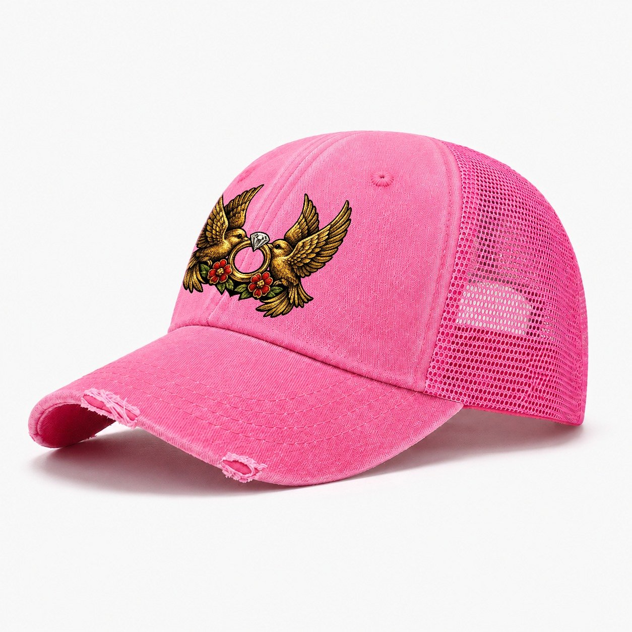 Claddagh Symbol Washed Trucker Hat – Rose