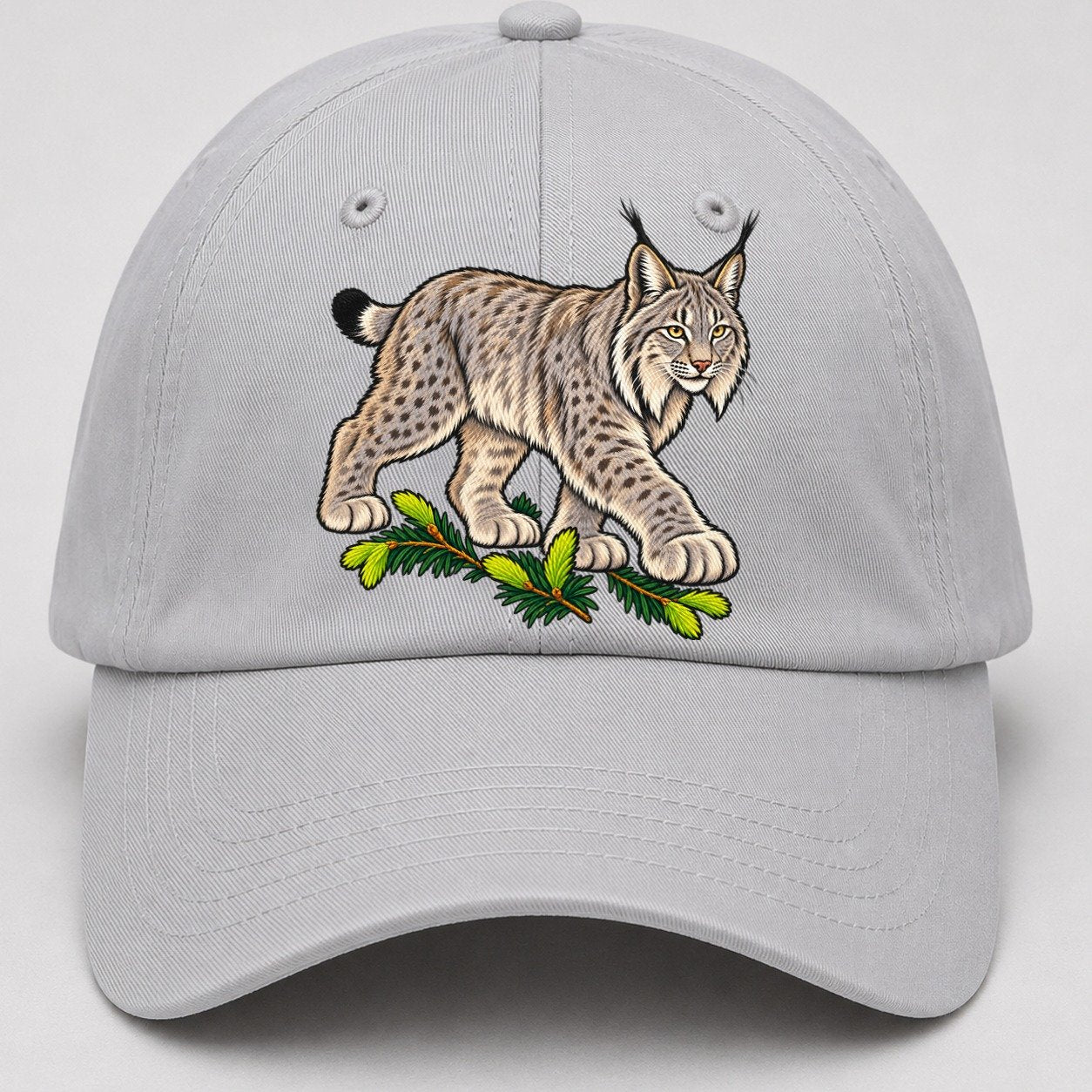 Canada Lynx And Spruce Tips Canada Cultural Icons Baseball Cap – Light Gray