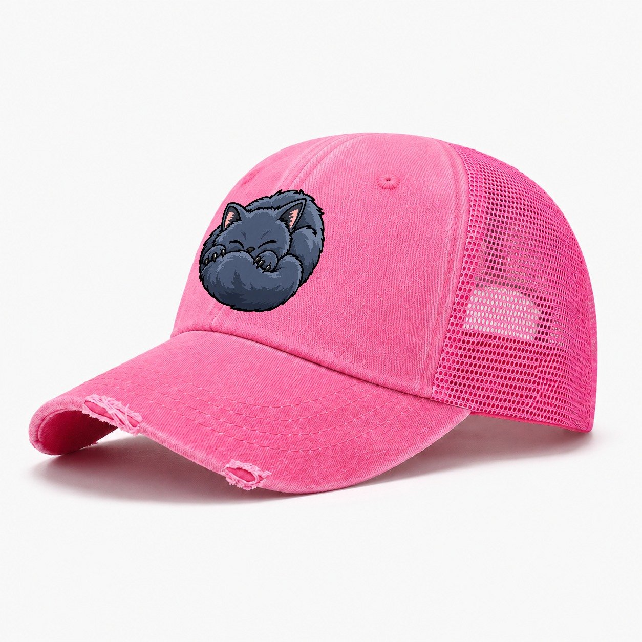 British Shorthair Sleeping Peeking Cats Washed Trucker Hat – Rose