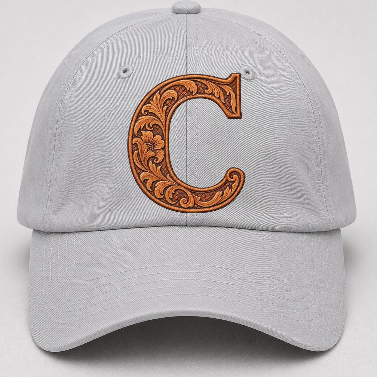 Tooled Leather C Monogram Baseball Cap – Light Gray